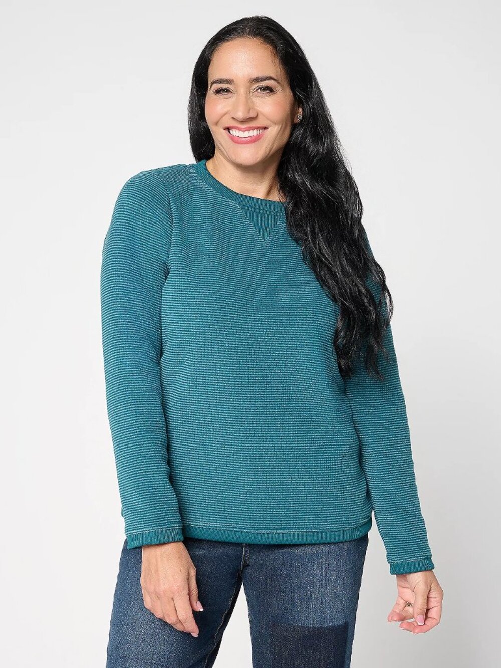 Denim & Co. Chenille Fleece Long-Sleeve Sweatshirt, Green Sz M a51240